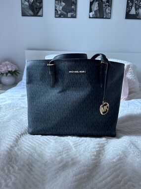 Michael Kors Black Signature MK Tote with Gold Charm